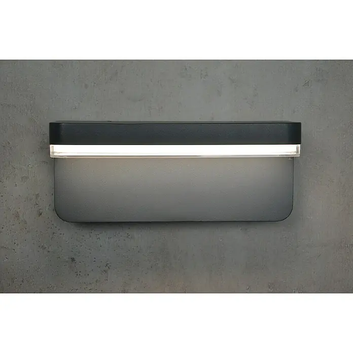 E2 elektro LED-Außenwandleuchte Ridos - 7 W, 22 x 9,3 x 8 cm, Anthrazit, IP44 - Moderne graue Wandleuchte mit einem hellen, horizontalen Lichtstreifen, ideal für stilvolle Innen- oder Außenbeleuchtung.