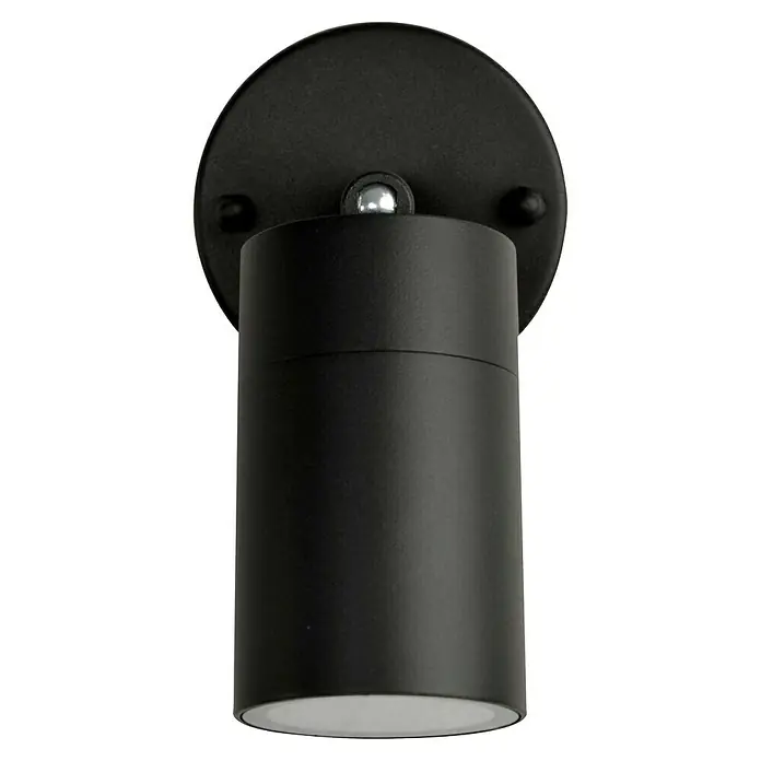 E2 elektro Außenwandleuchte Sirius - 7 W, 8,6 x 8,5 x 14,4 cm, Anthrazit, IP44 - Eine moderne, schwarze Wandleuchte mit zylindrischem Design und einem runden Sockel, ideal für stilvolle Innenräume.