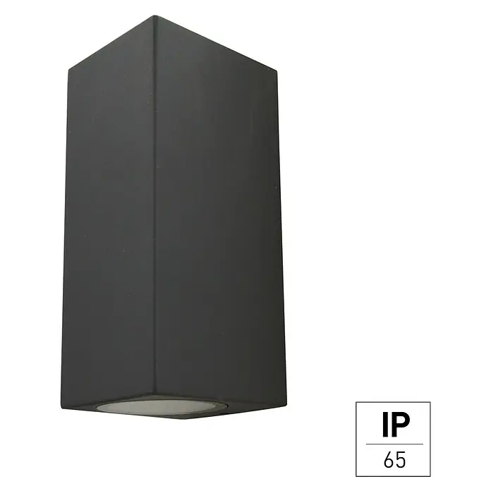 E2 elektro Außenwandleuchte Aster - 15 W, 16 x 6,8 x 7,8 cm, Anthrazit, IP65 - Schwarze, würfelförmige Außenwandleuchte mit der Schutzart IP65 für den Außenbereich und einer modernen Optik.