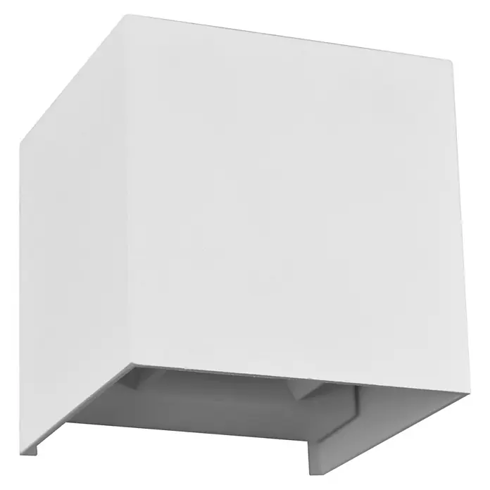 E2 elektro LED-Außenwandleuchte White - 30 W, 38 x 38 x 5,7 cm, Weiß - Nahaufnahme einer modernen, weißen Dunstabzugshaube mit klaren Linien und minimalistischem Design vor einem schwarzen Hintergrund.