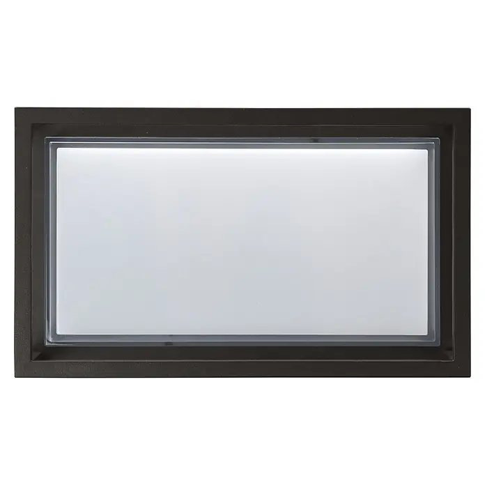 E2 elektro LED-Außenwandleuchte Merga - 12 W, 24 x 14,5 x 10 cm, Anthrazit, IP54 - Nahaufnahme eines hell erleuchteten, rechteckigen LED-Panels mit einem stabilen, dunklen Rahmen, ideal für moderne Beleuchtungsanwendungen.
