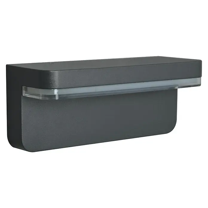 E2 elektro LED-Außenwandleuchte Ridos - 7 W, 22 x 9,3 x 8 cm, Anthrazit, IP44 - Die graue rechteckige Wandleuchte mit einer transparenten Leuchtfläche sorgt für indirekte Beleuchtung und ein modernes Ambiente im Außenbereich.