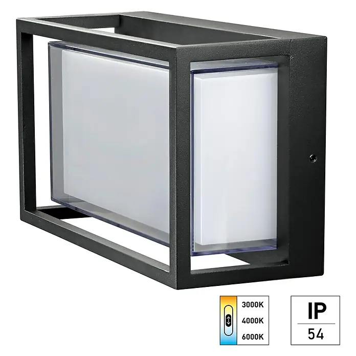 E2 elektro LED-Außenwandleuchte Merga - 12 W, 24 x 14,5 x 10 cm, Anthrazit, IP54 - Elegante schwarze Wandleuchte mit einstellbarer Farbtemperatur für den Außenbereich. Robuste Bauweise mit IP54-Schutz.