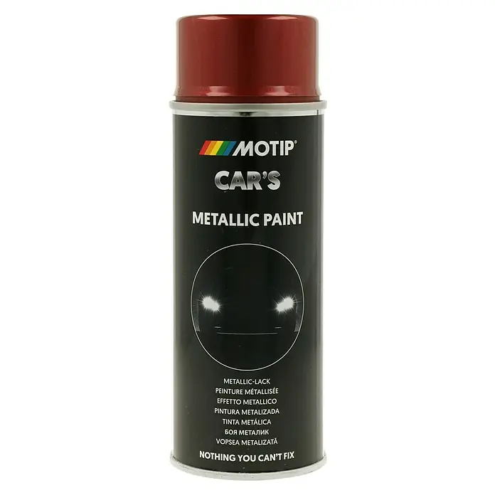 Motip Metallic-Lackspray - Rot, 400 ml, Glänzend, Schnelltrocknend - Metallic-Lackdose von MOTIP Car's in Rot, ideal für Autoreparaturen und -lackierungen. Einfache Anwendung für ein professionelles Ergebnis.