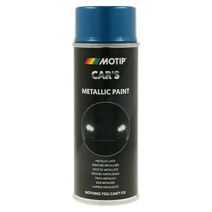 Motip Metallic-Lackspray - Azurblau, 400 ml, Glänzend, Schnelltrocknend - Dose Motip Car's Metallic Lack. Das hochwertige Lackspray für professionelle Ergebnisse, ideal für Fahrzeugreparaturen und kreative Projekte.