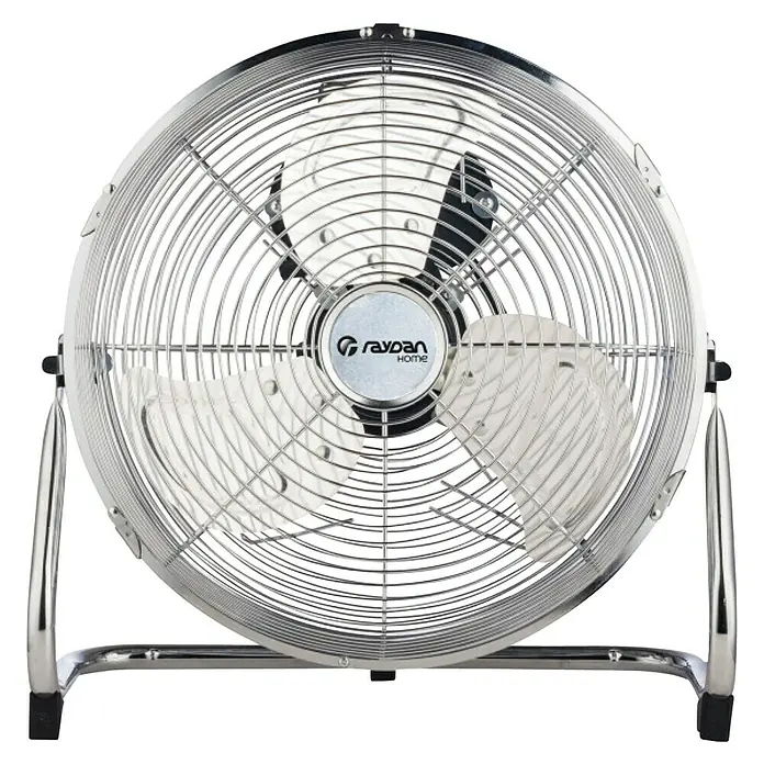 Ventilador de suelo Circulador - 50 W, Plata, 32 cm - Ventilador plateado Raydan Home con una estructura metálica robusta y un diseño eficiente de 3 aspas para un rendimiento de refrigeración óptimo.