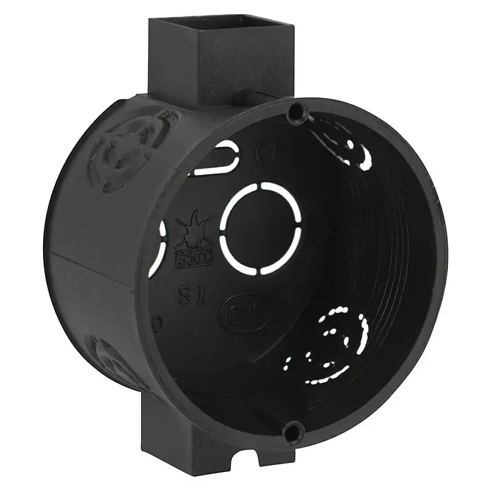 Kombischalterdose Normal - 60 x 41 mm, 1-fach, Schwarz, 1 Stk. - Schwarze runde Gerätedose für Elektroinstallationen, ideal für den Einbau von Schaltern und Steckdosen in Hohlwänden.