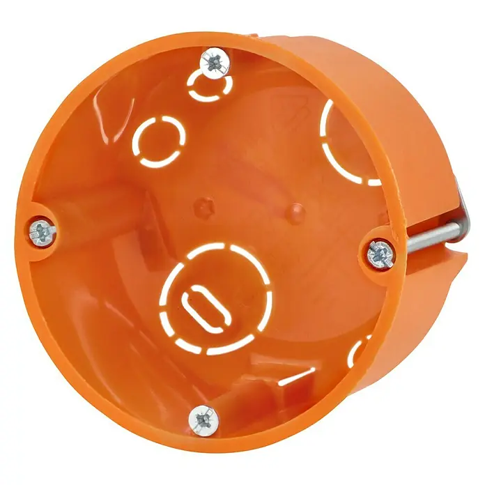 Hohlwanddose Normal - 68 x 47 mm, 1-fach, Orange, 1 Stk. - Orangefarbene Installationsdose aus Kunststoff mit Schrauben. Ideal für Elektroinstallationen, zur sicheren Verbindung von Kabeln und Leitungen.