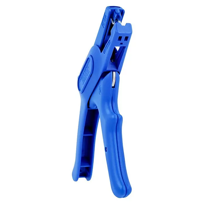 Weicon Abisolierzange No. 5 Classic - Länge: 165 mm, Kunststoff, Geeignet für: 0,2 - 6 mm² Kabelquerschnitt - Ein blauer, automatischer Abisolierer, gefertigt in Deutschland, präsentiert sich in scharfem Fokus. Für präzises Arbeiten.