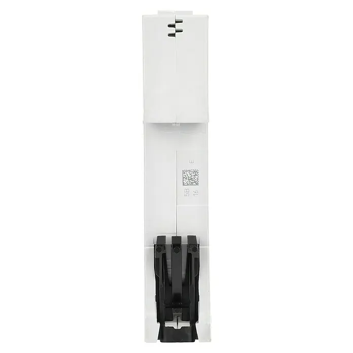 ABB System pro M compact Sicherungsautomat S201 B16A - B, 16 A, 6 kA, 1 Stk. - Frontansicht eines weißen Sicherungsautomaten mit schwarzem Clip zur einfachen Montage auf einer Hutschiene.