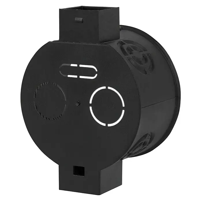 Kombischalterdose Normal - 60 x 41 mm, 1-fach, Schwarz, 1 Stk. - Schwarze runde Verteilerdose mit rechteckigen Anschlüssen oben und unten.