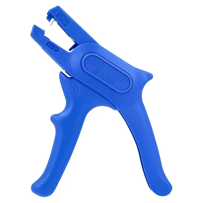 Weicon Abisolierzange No. 5 Classic - Länge: 165 mm, Kunststoff, Geeignet für: 0,2 - 6 mm² Kabelquerschnitt - Blauer Weicon No. 5 Classic Abisolierer für präzises und schnelles Abisolieren von Kabeln mit verschiedenen Querschnitten, ein unverzichtbares Werkzeug.