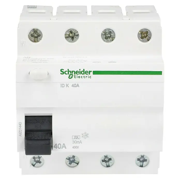 Schneider Electric FI-Schalter ID K - 40 A, Typ A, 30 mA, Polanzahl: 4 - Schneider Electric ID K 40A Fehlerstrom-Schutzschalter mit Schraubbefestigung für zuverlässigen Schutz vor gefährlichen Fehlerströmen.