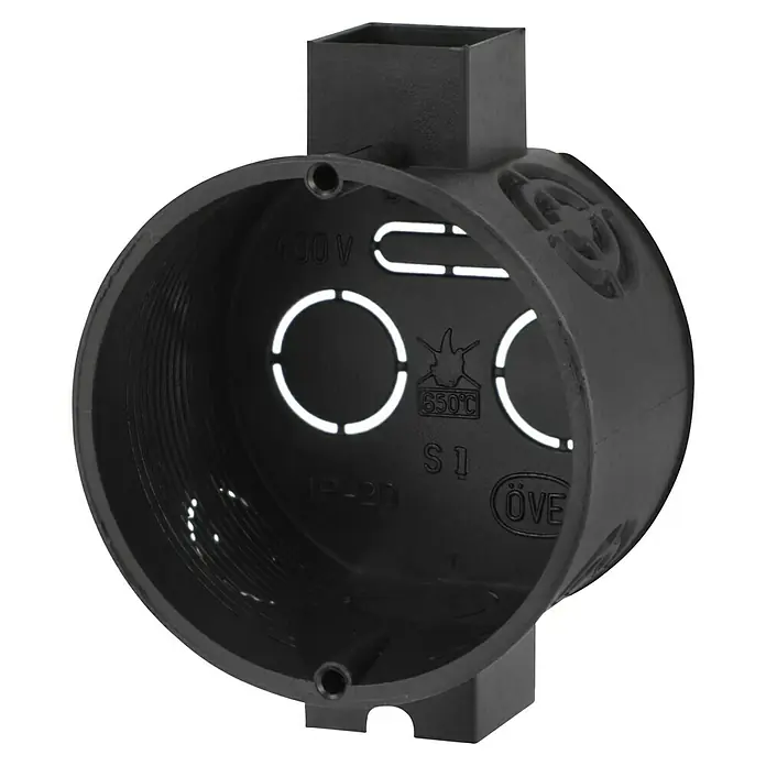 Kombischalterdose Normal - 60 x 41 mm, 1-fach, Schwarz, 1 Stk. - Schwarze Abzweigdose mit rechteckigem Anschluss für Elektroinstallationen im Innenbereich.