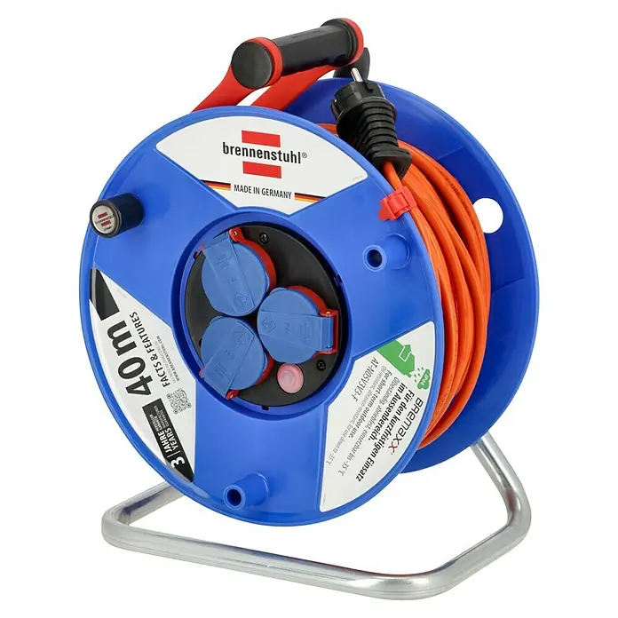 Brennenstuhl Garant Kabeltrommel - Kunststoff, 40 m, AT-N05V3V3-F, IP44 - Brennenstuhl Kabeltrommel mit 40m orangenem Kabel, ideal für den Aussenbereich und kurzfristigen Einsatz.