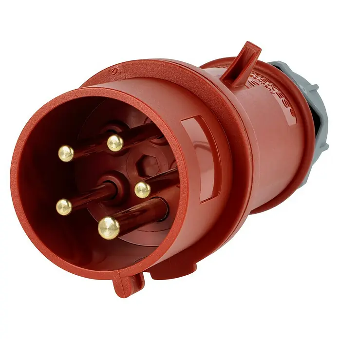 Mennekes CEE-Stecker - 32 A, 400 V, Polanzahl: 5 Stk., IP44 - Roter Industriestecker mit fünf goldenen Kontakten für hohe Leistungsübertragung.