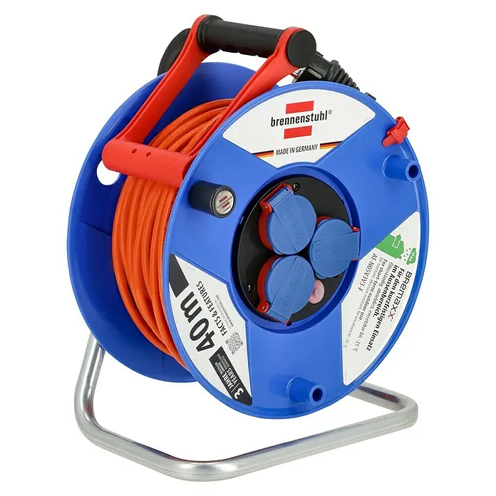 Brennenstuhl Garant Kabeltrommel - Kunststoff, 40 m, AT-N05V3V3-F, IP44 - Bild einer Brennenstuhl Kabeltrommel mit 40m orangefarbenem Kabel, ideal für kurzfristige Nutzung im Außenbereich.