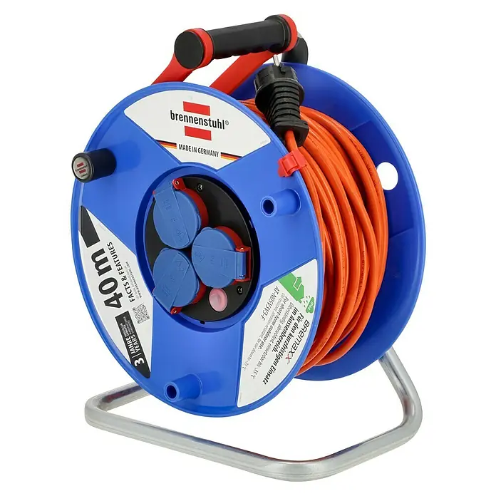 Brennenstuhl Garant Kabeltrommel - Kunststoff, 40 m, AT-N05V3V3-F, IP44 - Brennenstuhl Kabeltrommel mit 40m orangenem Kabel, ideal für den kurzfristigen Einsatz im Aussenbereich. Made in Germany.