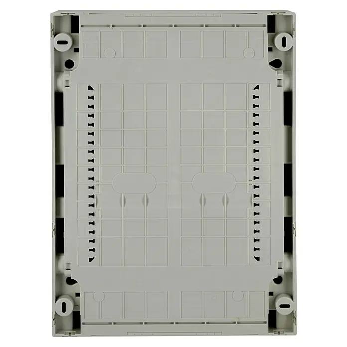 ABB - Striebel & John Aufputz-Verteiler AK624N3 + Tür AZT620 - Anzahl Reihen: 2 Stk., 33,9 x 45,3 cm, Weiß, RAL 9016 - Graue Anschlussdose zur Kabelorganisation und -verteilung. Ideal für strukturierte Verkabelungssysteme.