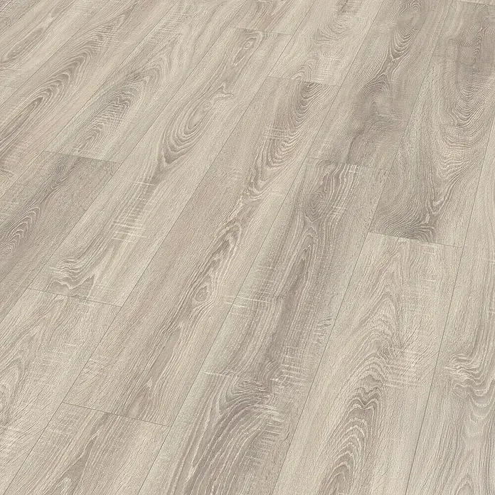 Egger Laminat NatureSense Aqua - Toscolano Eiche hell, Landhausdiele, 1.292 x 193 x 8 mm - Abbildung eines Laminatbodens in einer hellen Holzoptik, der eine elegante und moderne Ästhetik vermittelt. Die Oberfläche ist detailliert.