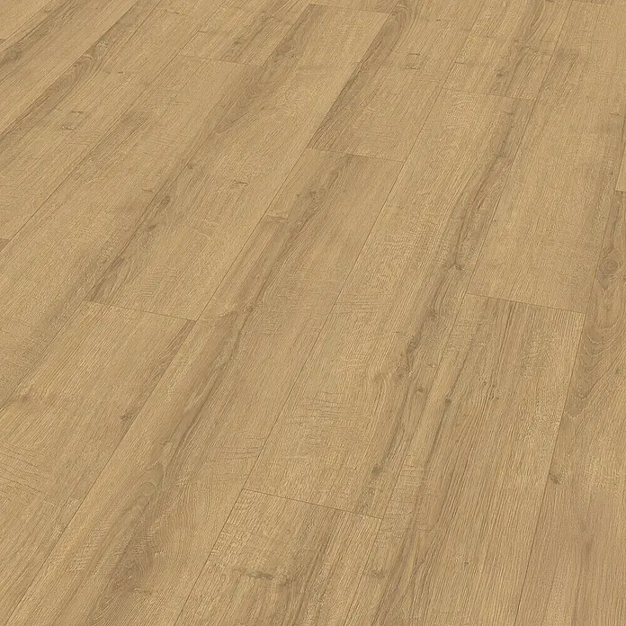 Egger Laminat NatureSense Aqua - Sherman Eiche honig, Landhausdiele, 1.292 x 193 x 8 mm - Nahaufnahme von Laminatboden, der die Textur und das Muster des Materials hervorhebt. Perfekt für ein modernes Interieur.