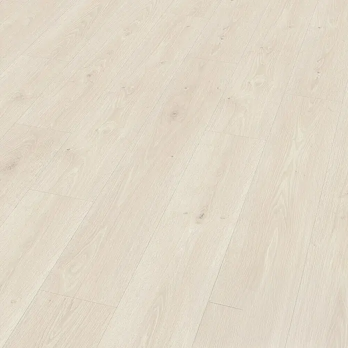 Egger Laminat Aquadura+ - Camden Eiche weiss, Landhausdiele, 1.292 x 193 x 7,5 mm - Helles, modernes Laminat in Holzoptik. Perfekt für ein stilvolles und zeitgemäßes Interieur mit seiner hellen Farbe und realistischen Maserung.