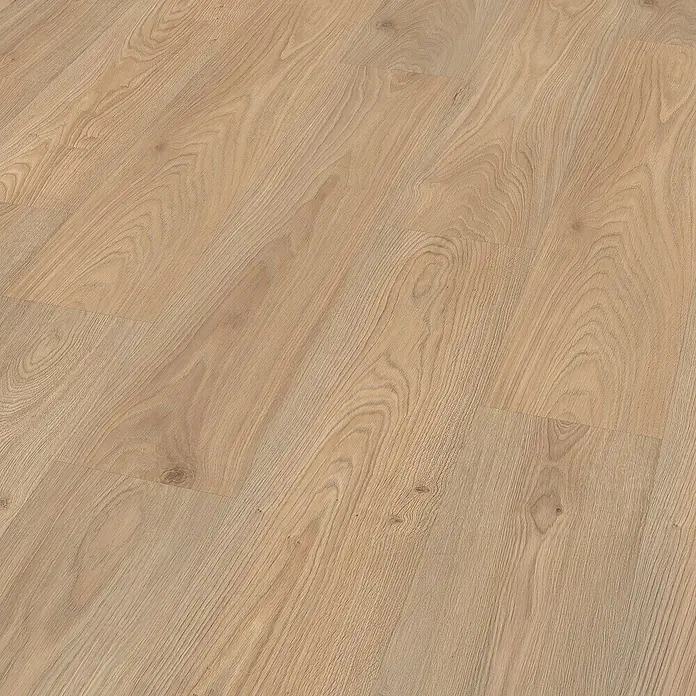 Egger Laminat Aquadura+ - Lana Eiche natur, Landhausdiele, 1.292 x 246 x 7,5 mm - Nahaufnahme des Laminatbodens, der ein Muster aus hellem Holz mit einer Maserung zeigt.