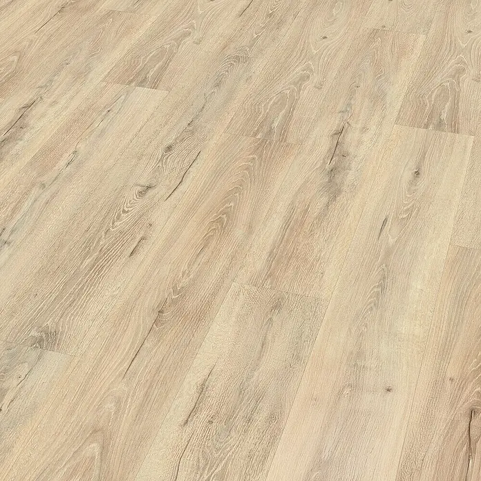 Egger Laminat Aquadura+ - Panora Eiche beige, Landhausdiele, 1.292 x 193 x 7,5 mm - Laminatboden in heller Holzoptik. Die Oberfläche ist matt und strukturiert und erzeugt eine warme und natürliche Atmosphäre.