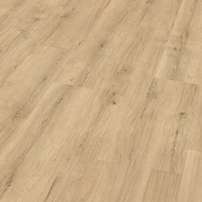 Egger Laminat Aquadura+ - Savona Eiche sand, Landhausdiele, 1.292 x 246 x 7,5 mm - Detailaufnahme eines hellen Laminatbodens mit natürlicher Holzoptik und feiner Maserung. Ideal für moderne Wohnräume.