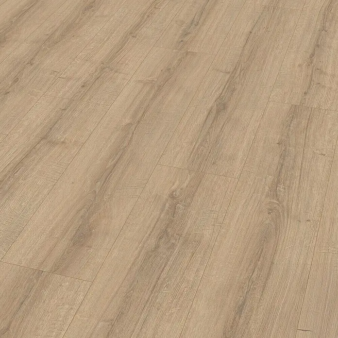 Egger Laminat NatureSense Aqua - Sherman Eiche braun, Landhausdiele, 1.292 x 246 x 8 mm - Nahaufnahme von Laminatboden, der die natürliche Holzmaserung und Textur betont, ideal für modernes Wohndesign.