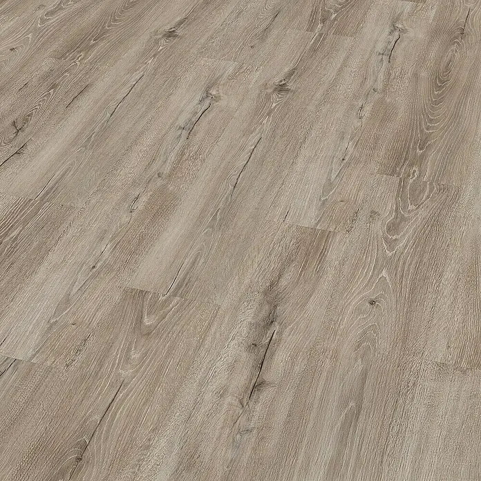 Egger Laminat Aquadura+ - Panora Eiche grau, Landhausdiele, 1.292 x 193 x 7,5 mm - Nahaufnahme eines hellen, strukturierten Laminatbodens, der eine natürliche Holzoptik mit feinen Maserungen und Farbvariationen aufweist.