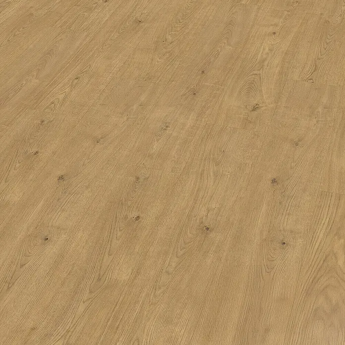 Egger Laminat Aquadura+ - Berdal Eiche natur, Landhausdiele, 1.292 x 193 x 7,5 mm - Abbildung eines Bodenbelags aus Laminat mit hellbrauner Holzoptik und feiner Maserung, ideal für Wohnräume.
