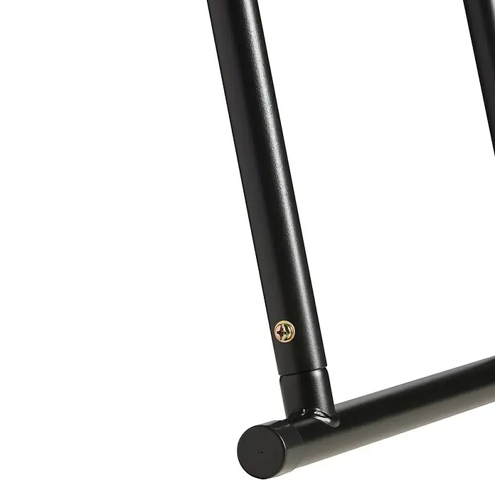 Salta Trampolin-Leiter - Länge: 82 cm, Stahl, Schwarz - Detailaufnahme eines schwarzen Metallregals mit goldenen Schrauben, das Stabilität und modernes Design vereint.