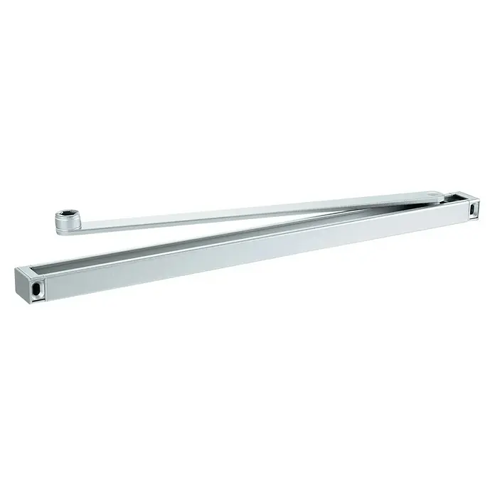 dormakaba Türschließer - Silber, Max. Türbreite: 1.400 mm, Passend für: TS 3000/5000 - Silberfarbener Türschließer mit Arm und rechteckigem Gehäuse. Das Produkt ist elegant und funktional gestaltet.