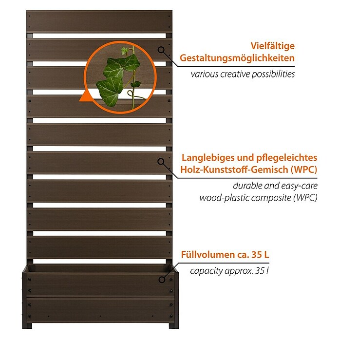Dobar Pflanzkasten (Außenmaß (L x B x H): 72 x 33 x 137 cm, Verbundwerkstoff, Dunkelbraun) | BAUHAUS