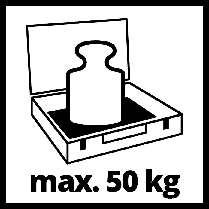 Einhell Werkzeugkoffer E-Box L70/35 - L x B x H: 70 x 25 x 35 cm, Traglast: 50 kg - Das Bild zeigt ein Piktogramm, das das maximale Gewicht von 50 kg für einen Koffer oder Behälter darstellt.