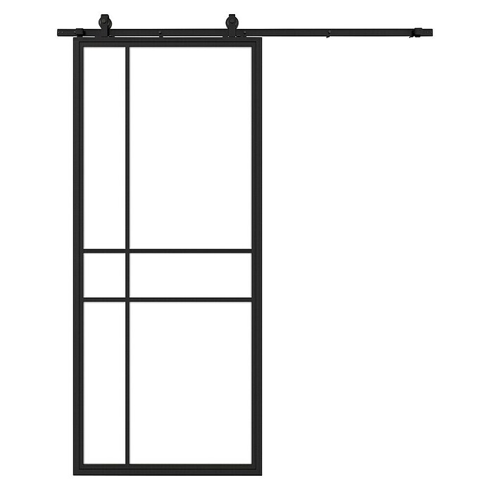 Solid Elements Schuifdeur Staal & Blank glas (100 x 235 cm, Zwart, 6 vlaks kruis, Blank glas) | BAUHAUS