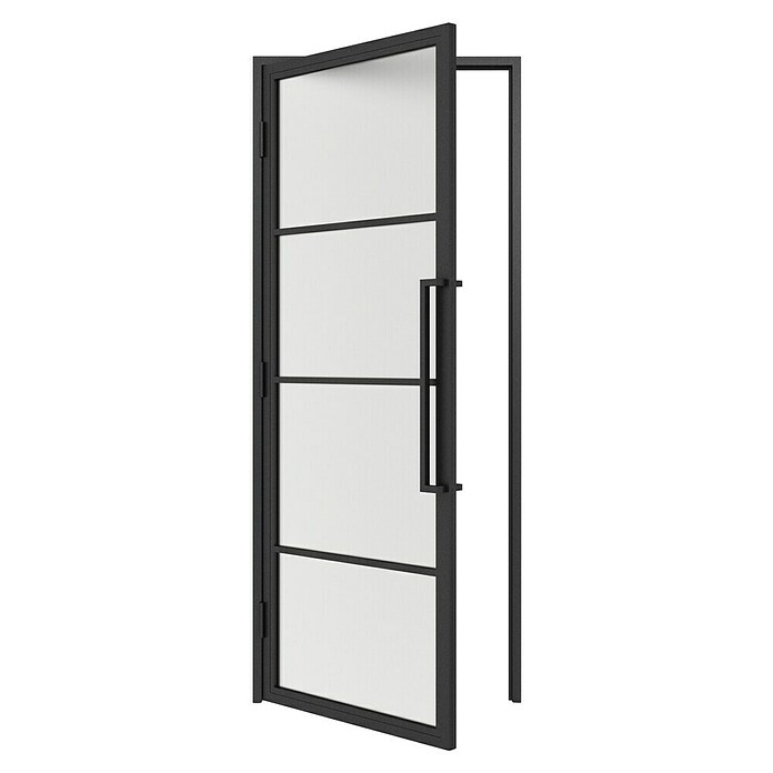 Solid Elements Binnendeur met kozijn - Staal & Mat glas - links (83 x 211,5 cm, Zwart, 4 vlaks, Mat glas) | BAUHAUS