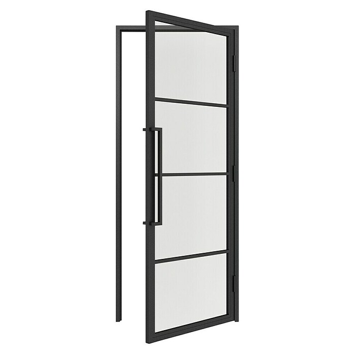 Solid Elements Binnendeur met kozijn - Staal & Blank glas - rechts (83 x 231,5 cm, Zwart, 4 vlaks, Blank glas) | BAUHAUS
