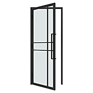 Solid Elements Binnendeur met kozijn - Staal & Blank glas - links (83 x 211,5 cm, Zwart, 6 vlaks, Blank glas)