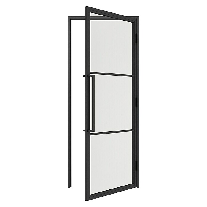 Solid Elements Binnendeur met kozijn - Staal & Blank glas - rechts (93 x 211,5 cm, Zwart, 3 vlaks, Blank glas) | BAUHAUS