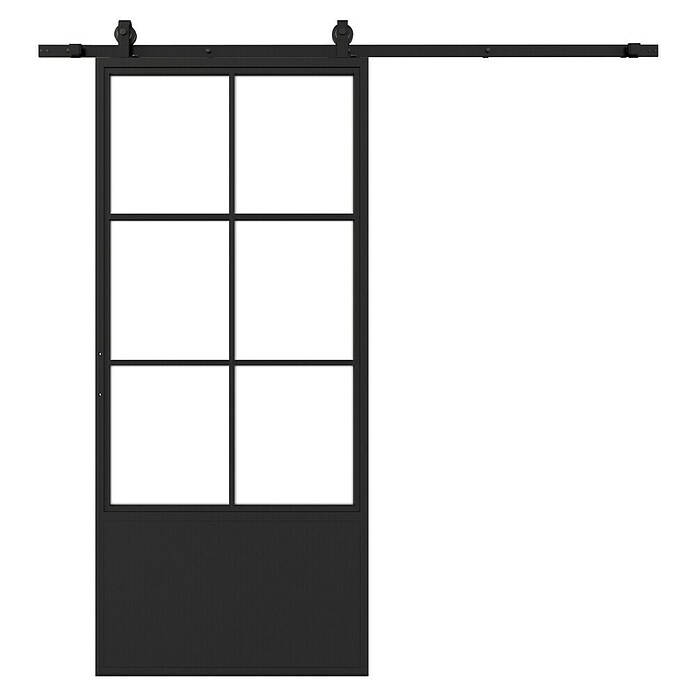 Solid Elements Schuifdeur Staal & Blank glas (100 x 215 cm, Zwart, 6 vlaks kickplate, Blank glas) | BAUHAUS