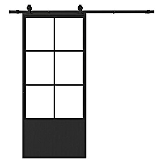 Solid Elements Schuifdeur Staal & Blank glas (100 x 215 cm, Zwart, 6 vlaks kickplate, Blank glas)