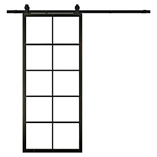 Solid Elements Schuifdeur Staal & Blank glas (100 x 215 cm, Zwart, 10 vlaks, Blank glas)