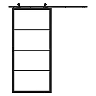 Solid Elements Schuifdeur Staal & Blank glas (100 x 215 cm, Zwart, 4 vlaks, Blank glas)