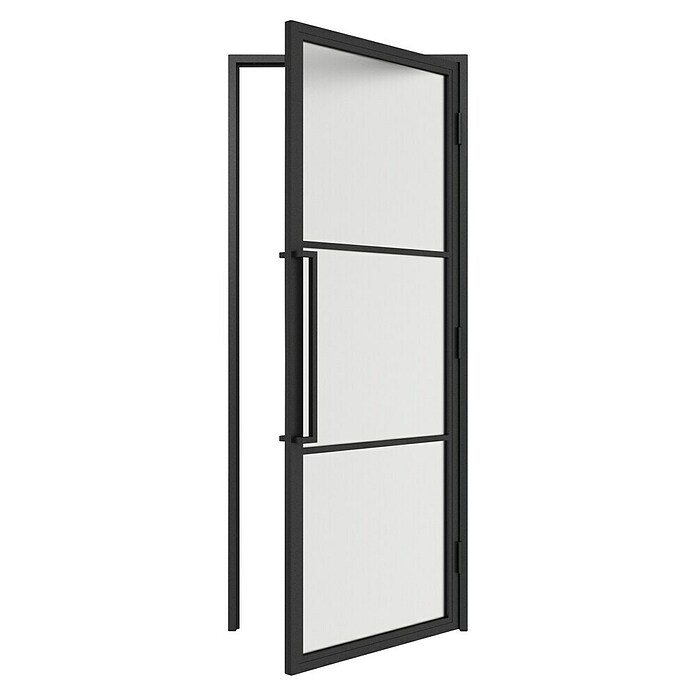 Solid Elements Binnendeur met kozijn - Staal & Mat glas - rechts (83 x 231,5 cm, Zwart, 3 vlaks, Mat glas) | BAUHAUS