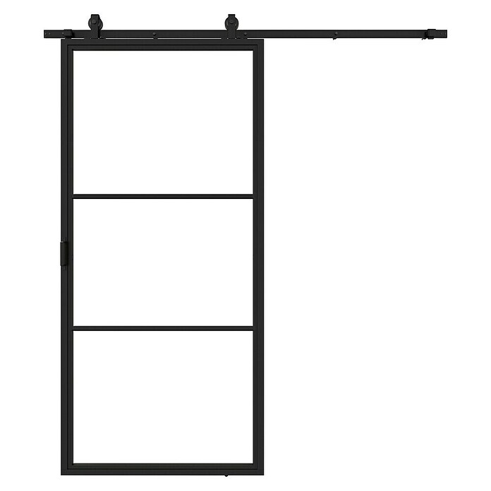 Solid Elements Schuifdeur Staal & Blank glas (100 x 235 cm, Zwart, 3 vlaks, Blank glas) | BAUHAUS
