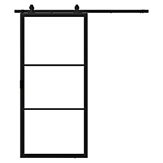 Solid Elements Schuifdeur Staal & Blank glas (100 x 235 cm, Zwart, 3 vlaks, Blank glas)