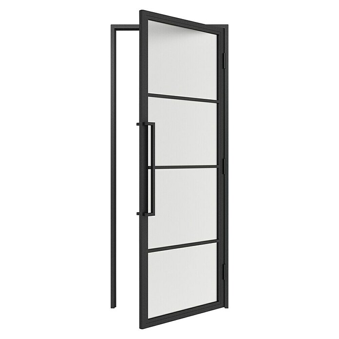 Solid Elements Binnendeur met kozijn - Staal & Mat glas - rechts (93 x 211,5 cm, Zwart, 4 vlaks, Mat glas) | BAUHAUS