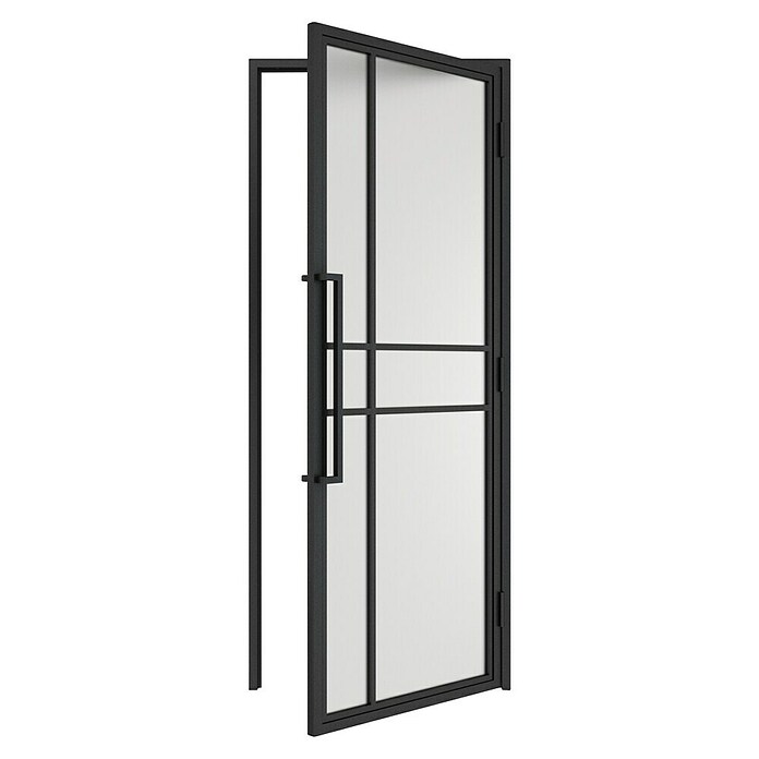Solid Elements Binnendeur met kozijn - Staal & Mat glas - links (93 x 231,5 cm, Zwart, 6 vlaks, Mat glas) | BAUHAUS